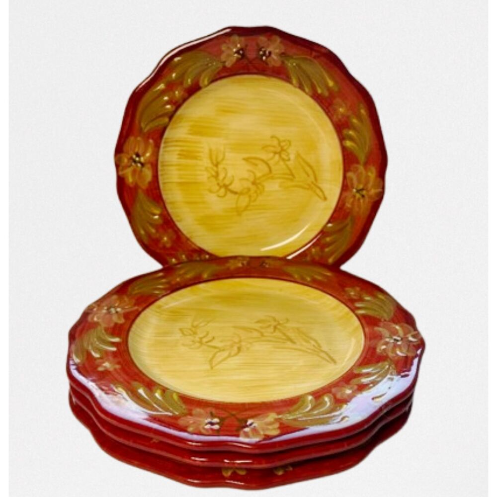 Vintage Centrum Fleur De Sol Collection Hand Painted Salad Please Set of 4